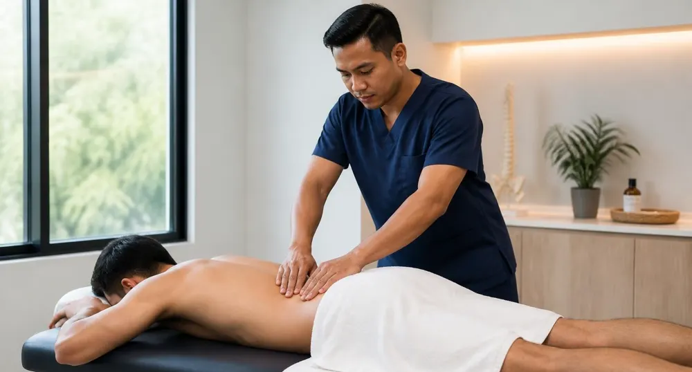 Male therapist giving a clinical massage at SuamiSihat Clinic